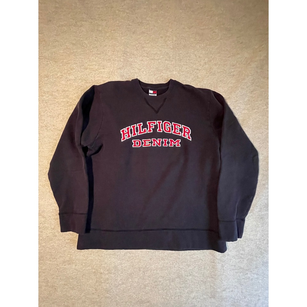Tommy Hilfiger Denim Sweatshirt Mens Large Navy Blue Vintage Logo Crewneck L